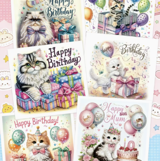 Preview: Diamond Painting 6 Stück Geburtstagskarten Katzen